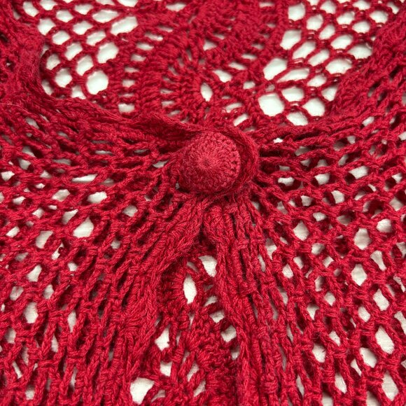 VTG Red Y2K TanJay Crochet Knit Button Front Fairy Cardigan Long Sleeve Sz Large - Picture 6 of 10